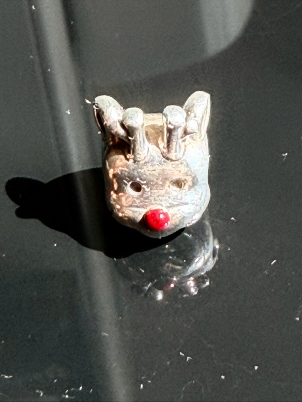 Pandora Rudolph Reindeer Charm #799208C01 Sterling Silver Red Nose Bead